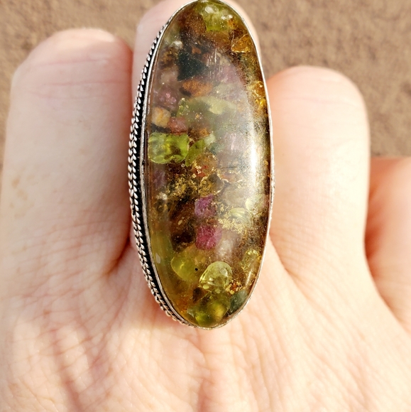 New Huge Natural Watermelon Tourmaline 925 Silver Statement Ring. - Picture 6 of 10